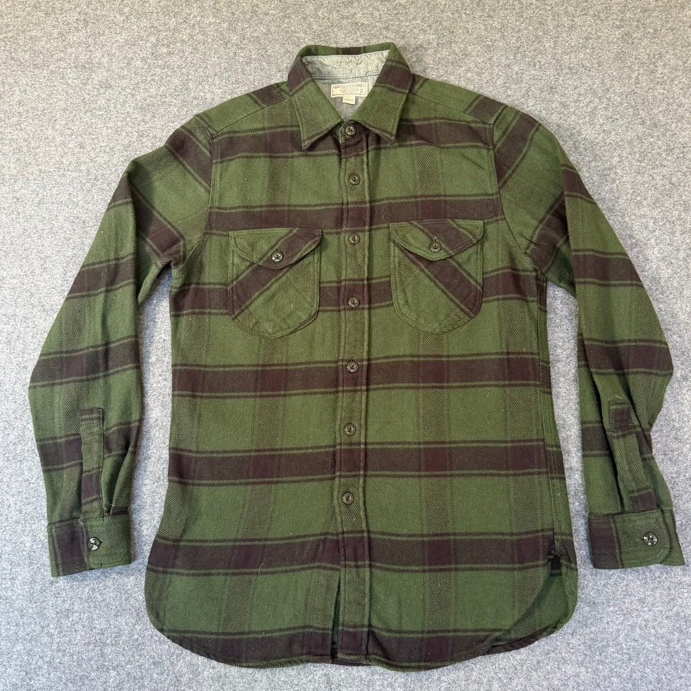 Wallace & Barnes Shirt Mens S Green Plaid Flannel Heavyweight Long Sleeve NWT